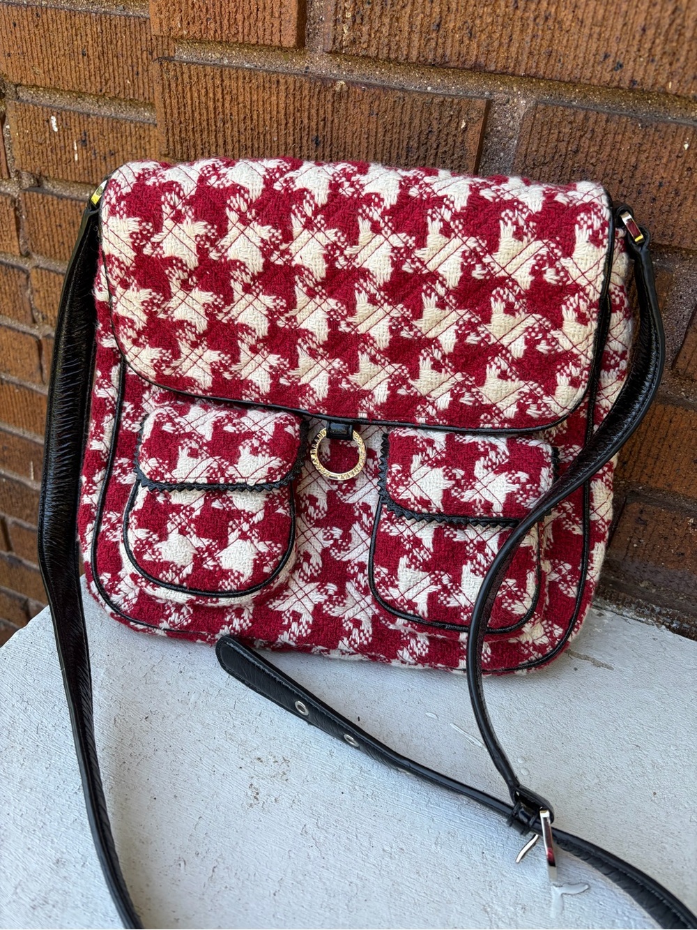 Vera Bradley Red & White Houndstooth Quilted Crossbody with Black Trim
